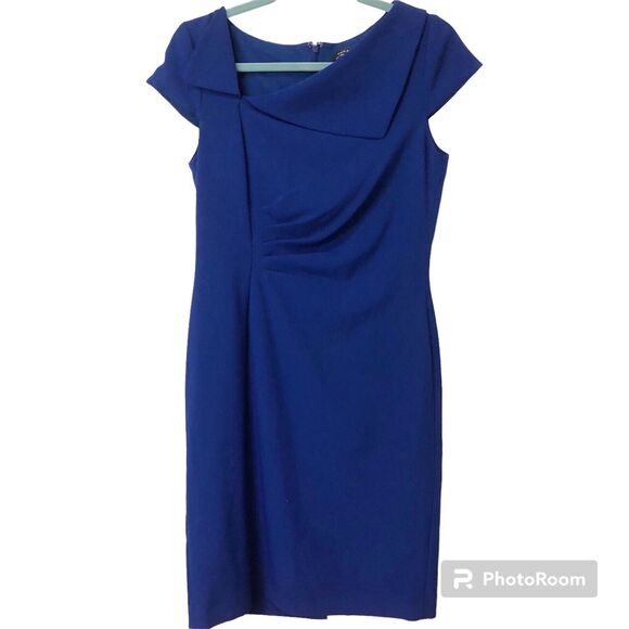Tahari Arthur Levine Women Dress Blue Sheath Sleeveless Boat Neck Size 10 - Picture 1 of 4